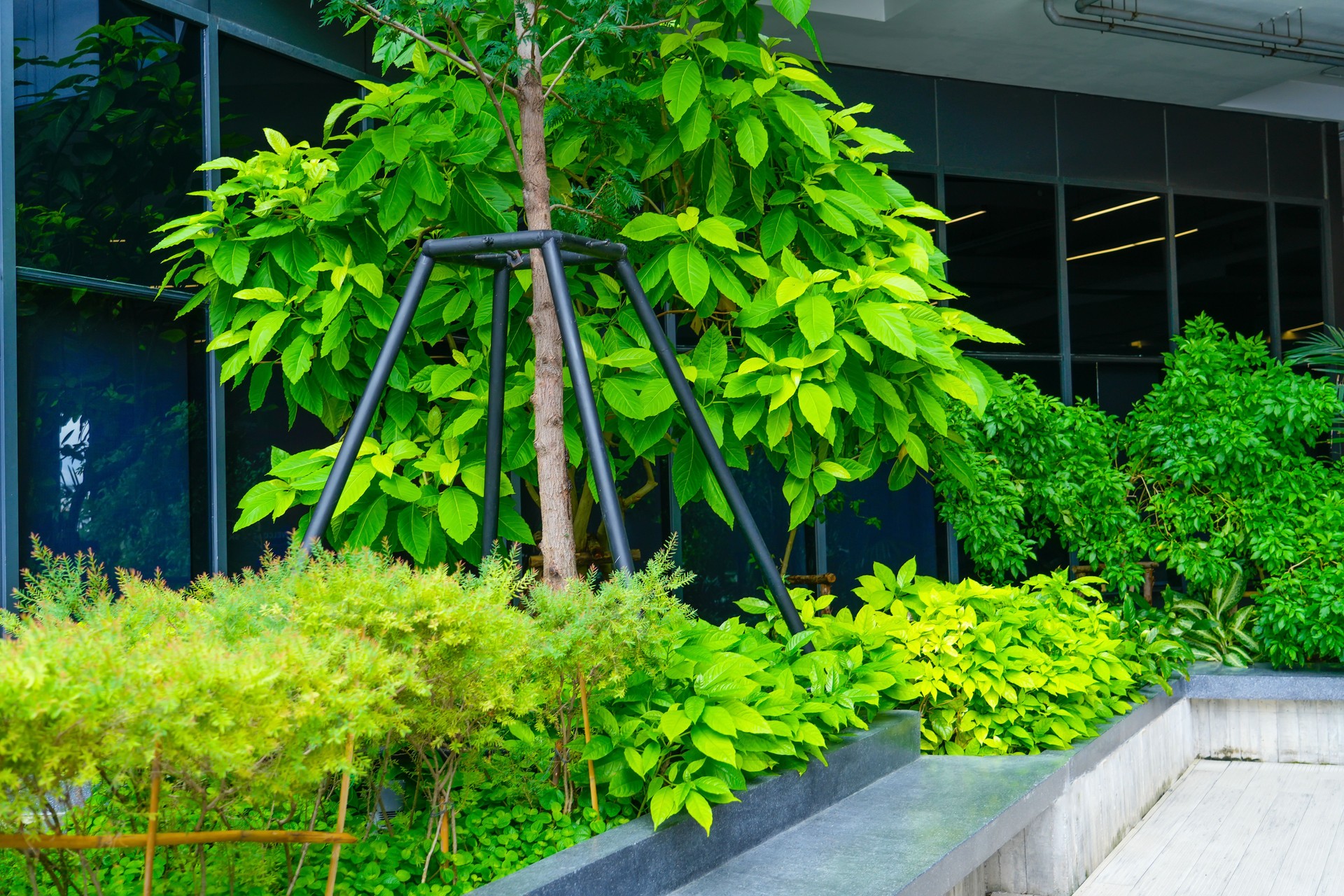 Tall structures adorned with greenery create a striking contrast against the urban skyline, showcasing nature's beauty intertwined with innovative design during a sunny afternoon